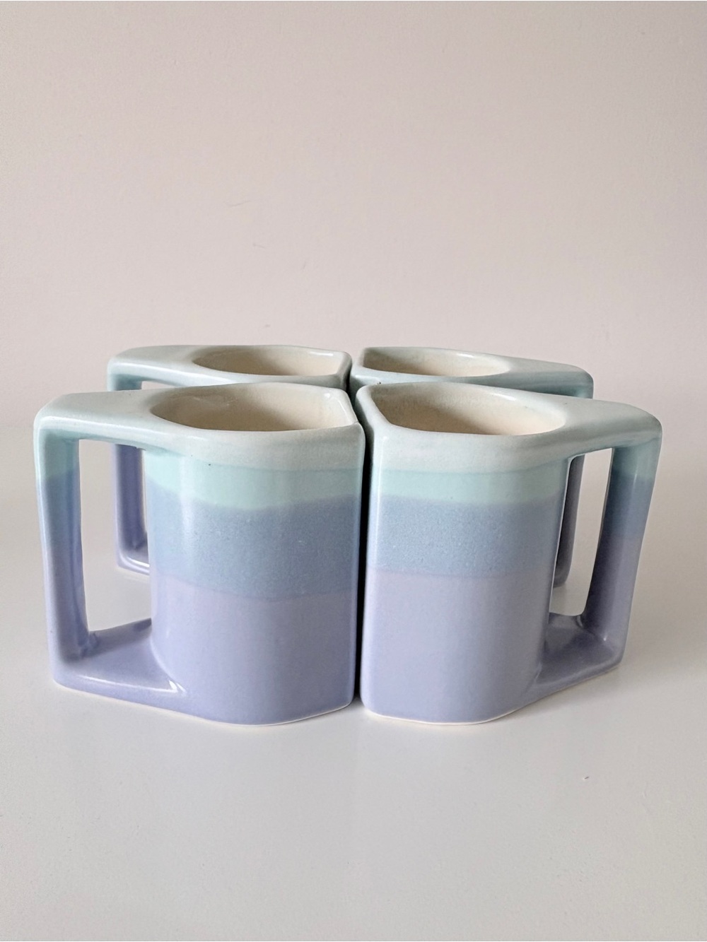 1980s Rodolfo Padilla Stackable Ceramic Signed Pottery Coffee Mugs Mexico